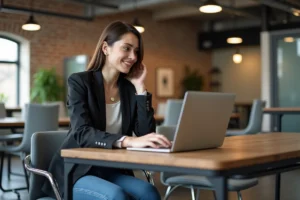 Femme professionnelle au bureau startup moderne