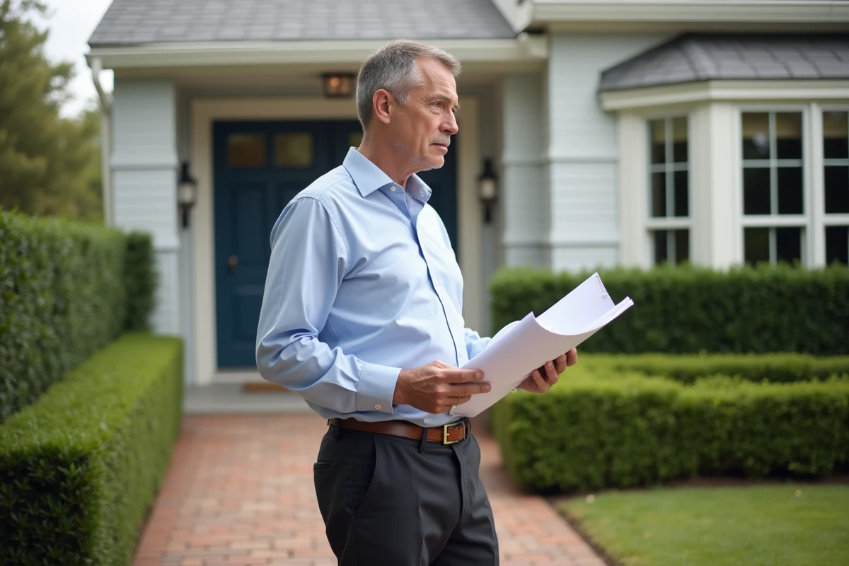 Homme d affaires regardant la façade d une maison rénovée
